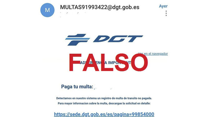 Los avisos de multas de la DGT por correo electrónico son falsos